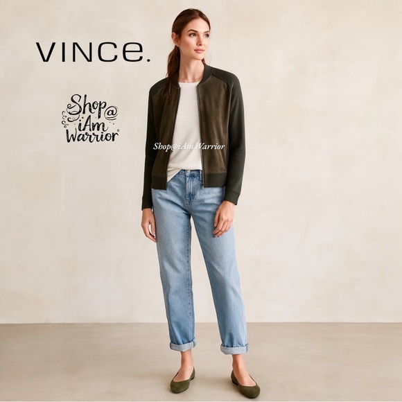 Vince olive genuine suede & wool zip up bomber jacket *shop@iamwarrior - Picture 1 of 9